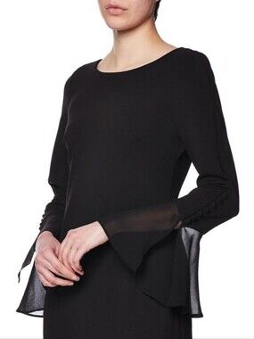 Calvin Klein Black Sheath Dress with Sheer Bell Sleeves